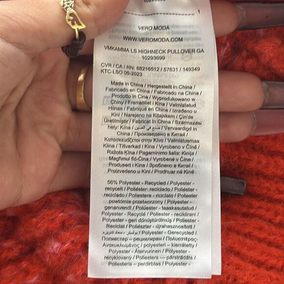 Vero Moda Kamma Variegated Stripe Mock Neck‎ Sweater Small Tangerine Tango Deta - Picture 6 of 8